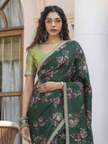 Magnetic Bottle Green Floral Printed Silk Mehendi Wear Saree With Blouse - Zeel Clothing