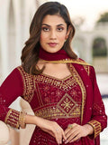 Magnetic Burgundy Embroidered Georgette Gown - Zeel Clothing