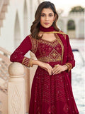 Magnetic Burgundy Embroidered Georgette Gown - Zeel Clothing