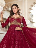 Magnetic Burgundy Embroidered Georgette Gown - Zeel Clothing