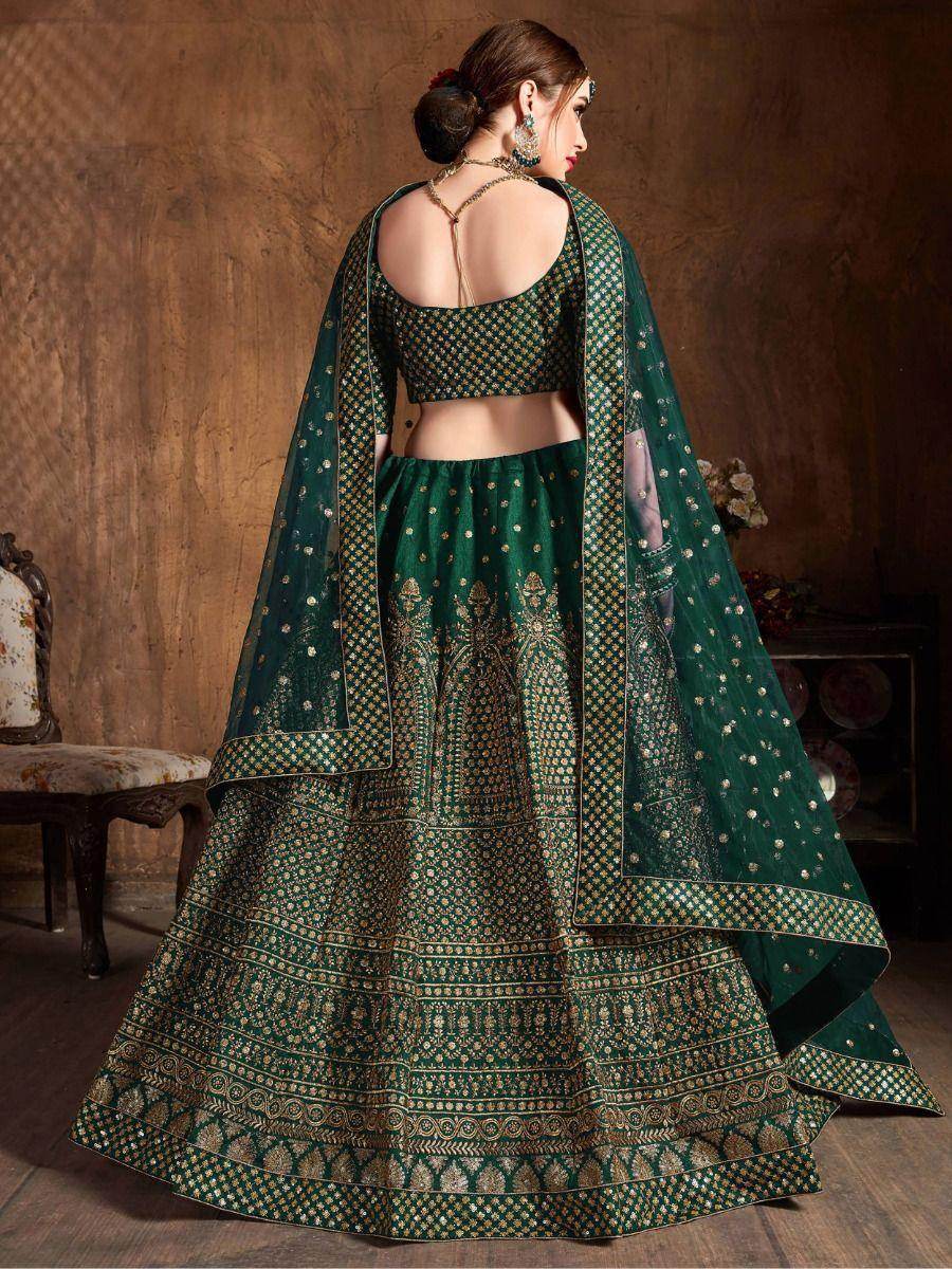 Magnetic Green Sequins Raw Silk Wedding Wear Lehenga Choli - Zeel Clothing