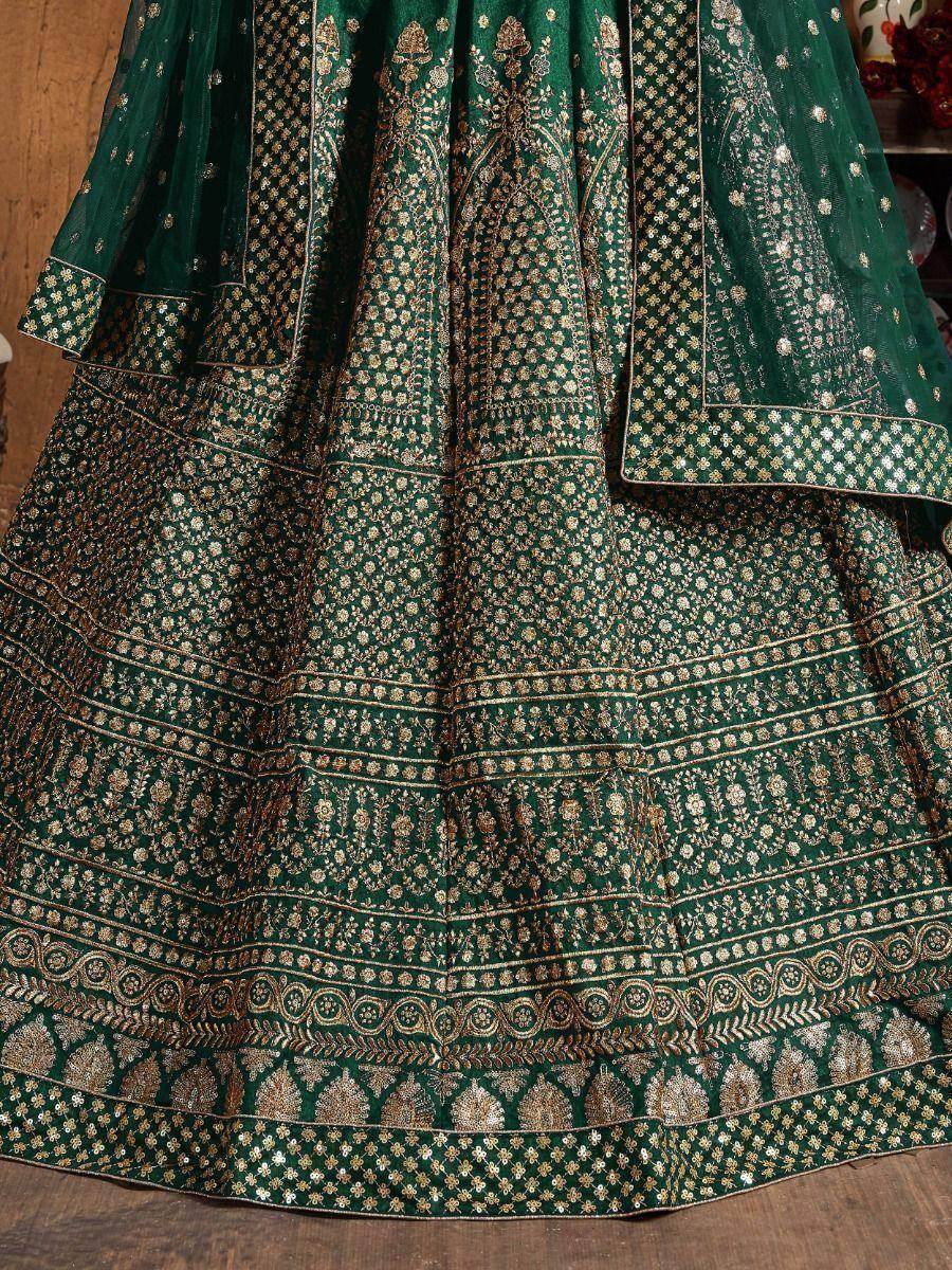 Magnetic Green Sequins Raw Silk Wedding Wear Lehenga Choli - Zeel Clothing