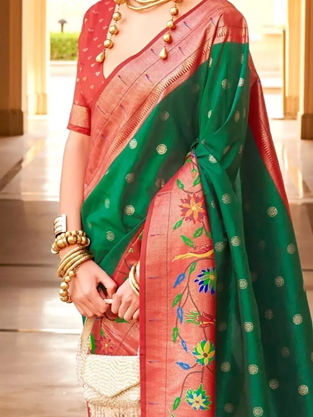 Magnetic Green Zari Weaving Silk Function Wear Saree With Blouse - Zeel Clothing