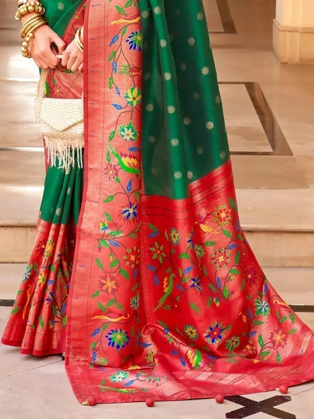 Magnetic Green Zari Weaving Silk Function Wear Saree With Blouse - Zeel Clothing