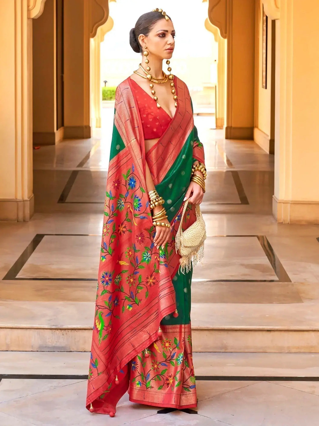 Magnetic Green Zari Weaving Silk Function Wear Saree With Blouse - Zeel Clothing