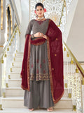 Magnetic Grey Sequins Georgette Wedding Wear Salwar Kameez - Zeel Clothing