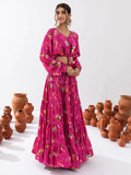 Magnetic Magenta Floral Printed Chinon Festival Wear Crop Top Lehenga - Zeel Clothing