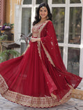 Magnetic Maroon Zari Embroidery Georgette Wedding Wear Gown With Dupatta