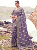 Magnetic Mauve Zari Weaving Tissue Reception Wear Saree With Blouse