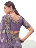Magnetic Mauve Zari Weaving Tissue Reception Wear Saree With Blouse