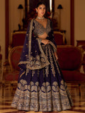Magnetic Navy Blue Sequins Silk Bridesmaid Lehenga Choli With Dupatta