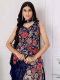 Magnetic Navy Blue Thread Embroidery Georgette Designer Palazzo Suit