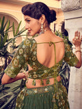 Magnetic Olive Green Digital Printed Silk Reception Wear Lehenga Choli - Zeel Clothing