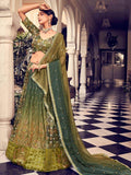 Magnetic Olive Green Digital Printed Silk Reception Wear Lehenga Choli - Zeel Clothing