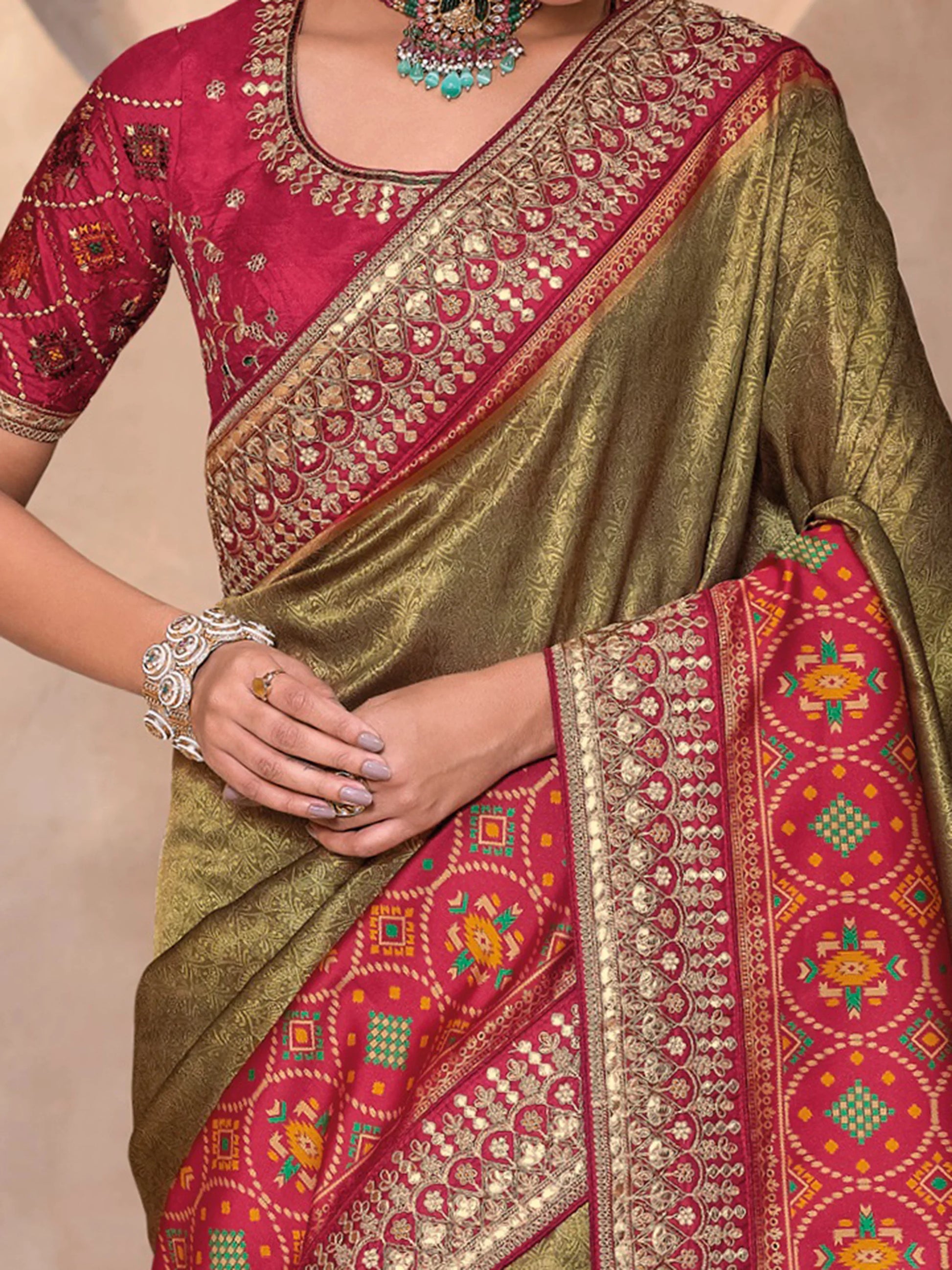 Magnetic Olive Green Weaving Kanjivaram Silk Festival Wear Saree - Zeel Clothing