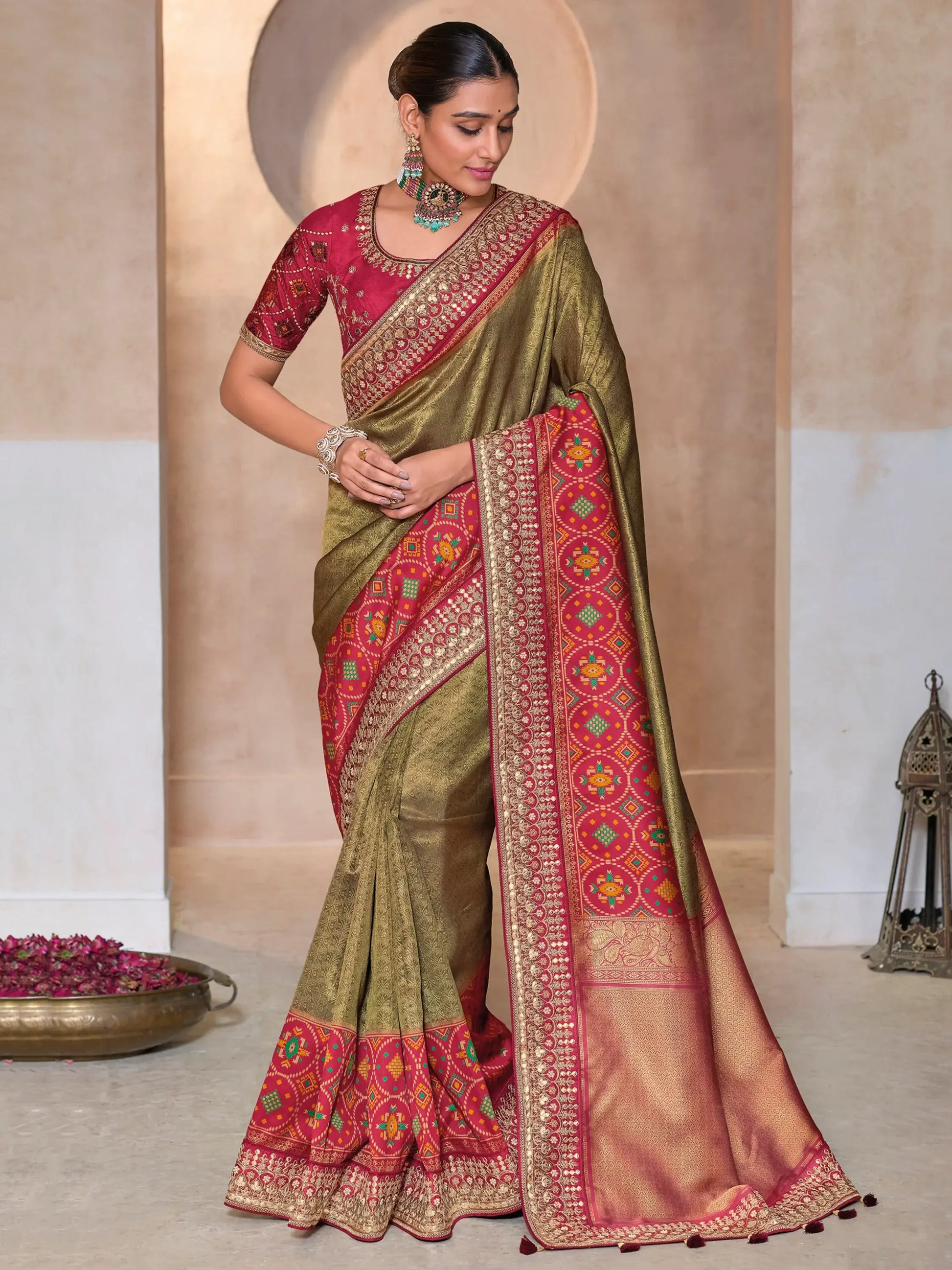 Magnetic Olive Green Weaving Kanjivaram Silk Festival Wear Saree - Zeel Clothing