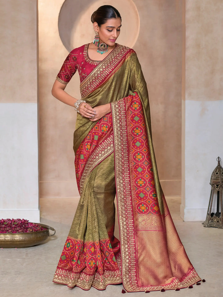 Magnetic Olive Green Weaving Kanjivaram Silk Festival Wear Saree - Zeel Clothing
