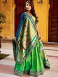 Magnetic Parrot Green Zari Work Silk Evening Wear Lehenga With Dupatta
