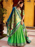 Magnetic Parrot Green Zari Work Silk Evening Wear Lehenga With Dupatta