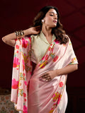Magnetic Peach Floral Printed Satin Festive Wear Saree With Blouse - Zeel Clothing