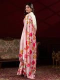 Magnetic Peach Floral Printed Satin Festive Wear Saree With Blouse - Zeel Clothing