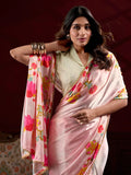 Magnetic Peach Floral Printed Satin Festive Wear Saree With Blouse - Zeel Clothing