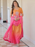 Magnetic Pink Bead Embroidered Chinon Event Wear Palazzo Suit With Dupatta - Zeel Clothing