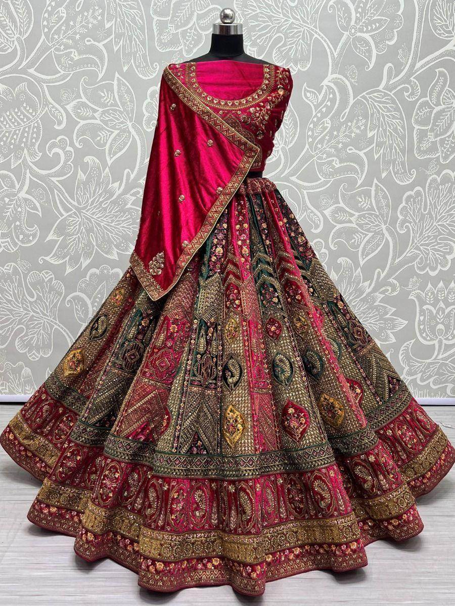 Magnetic Pink Fancy Embroidered Velvet Bridal Wear Lehenga Choli - Zeel Clothing