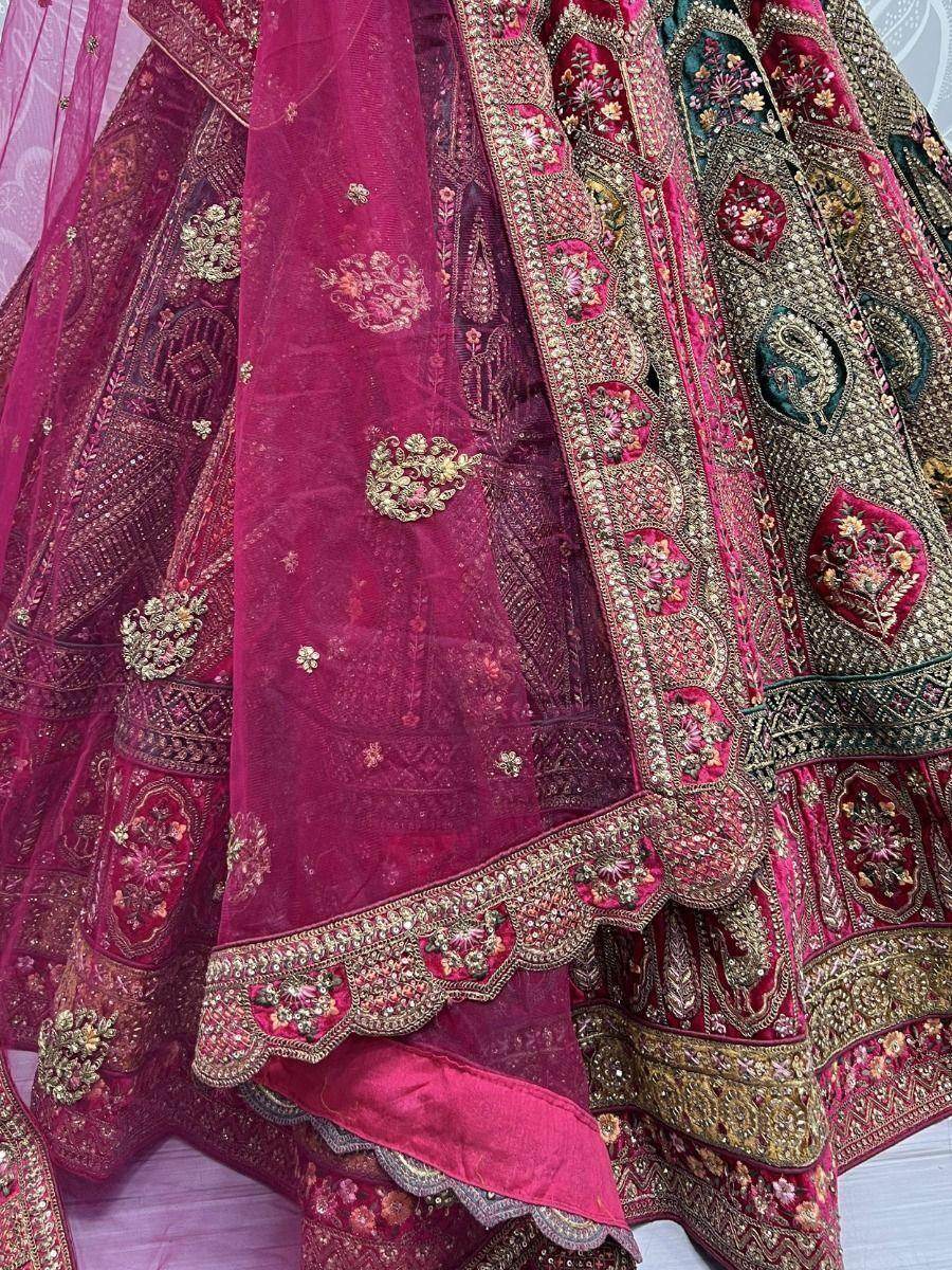 Magnetic Pink Fancy Embroidered Velvet Bridal Wear Lehenga Choli - Zeel Clothing