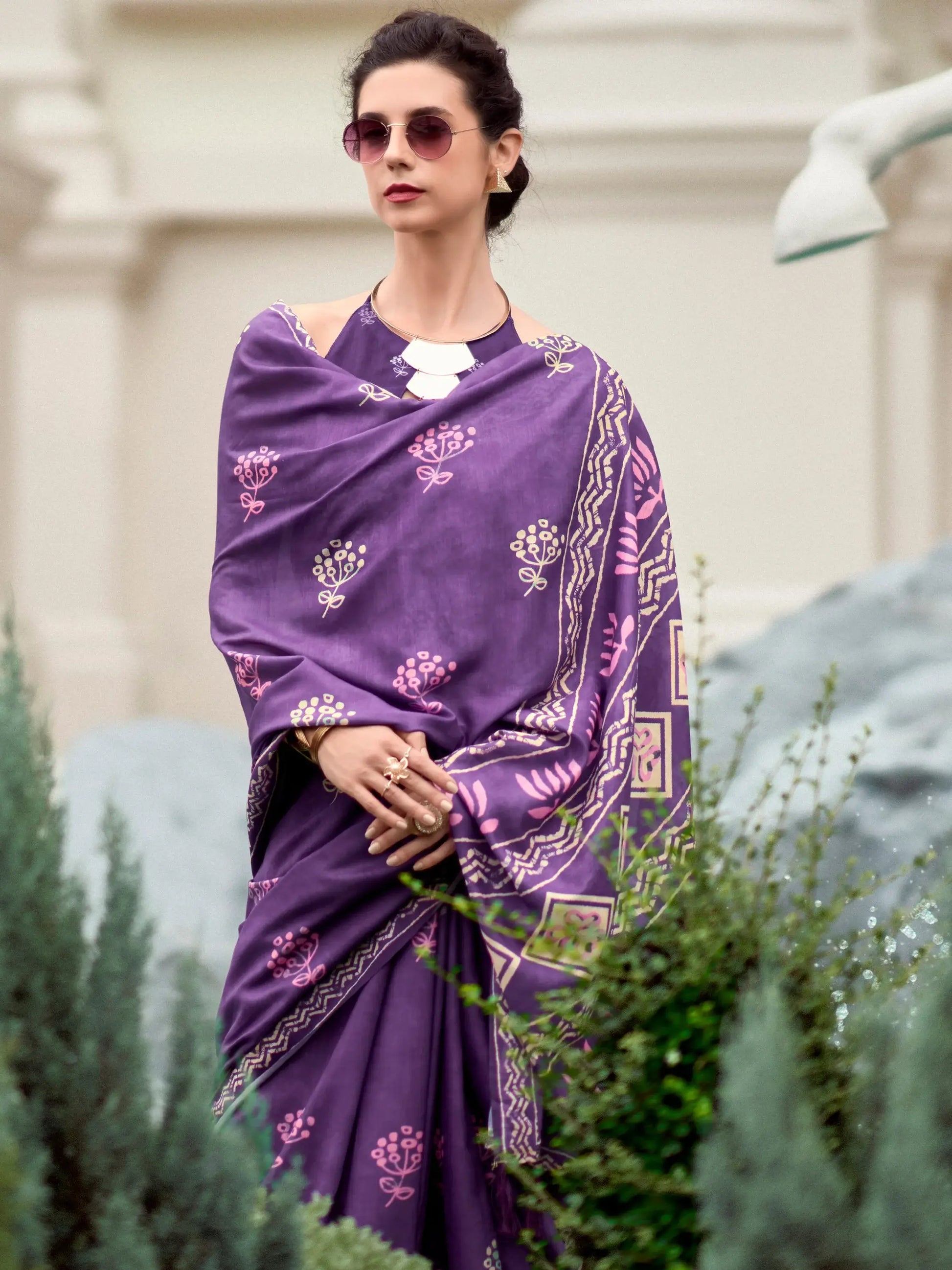 Magnetic Purple Digital Printed Silk Festival Wear Saree With Blouse - Zeel Clothing