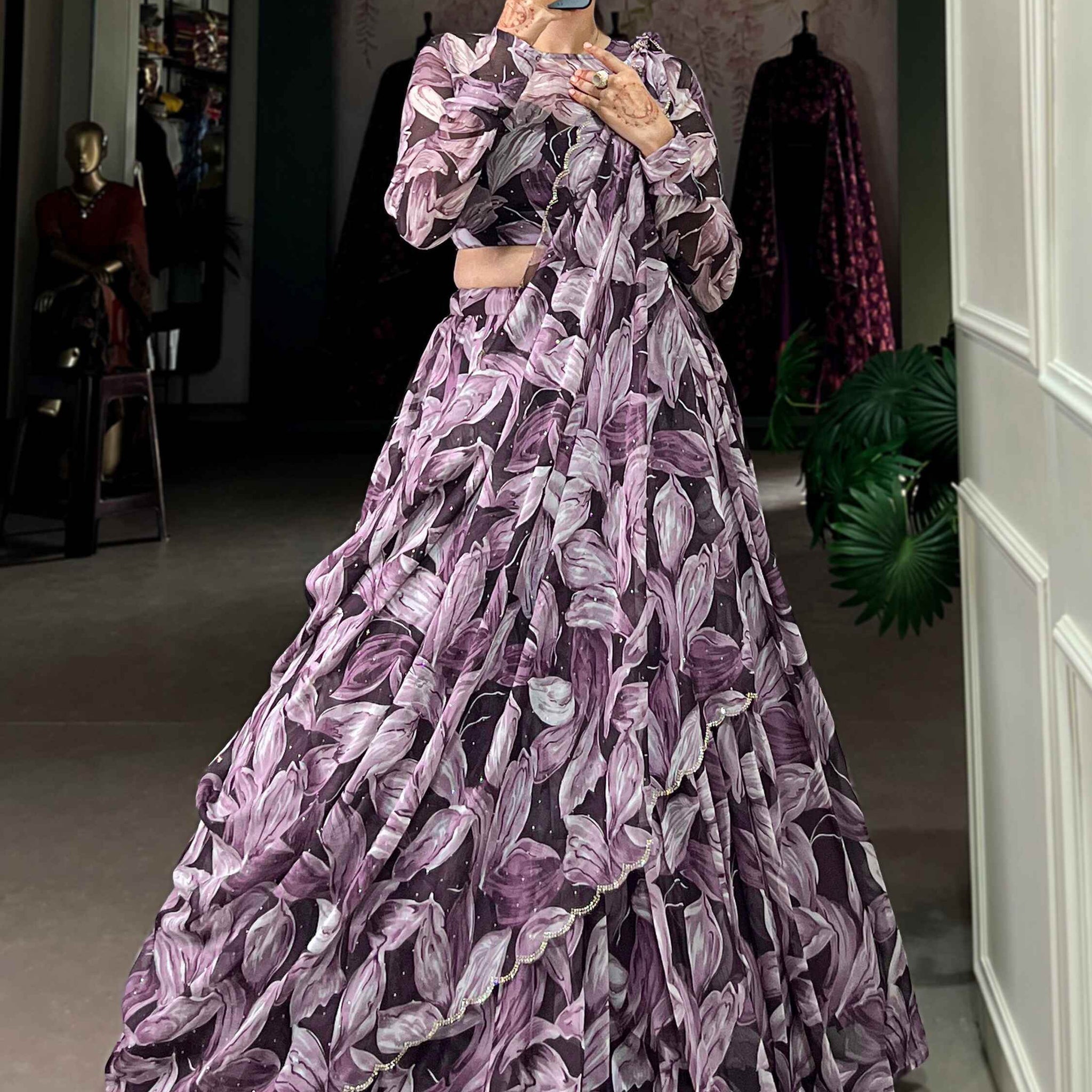Magnetic Purple Digital Printed Silk Lehenga Choli With Dupatta - Zeel Clothing