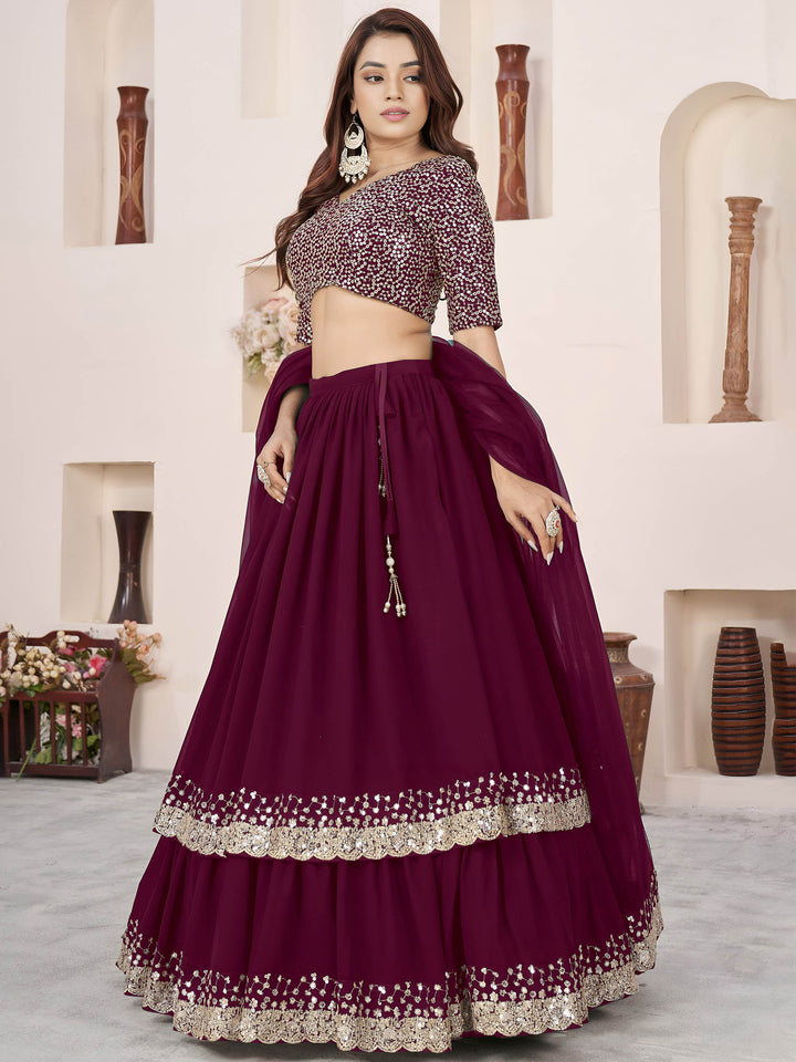 Magnetic Purple Embroidered Georgette Reception Lehenga With Dupatta