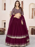 Magnetic Purple Embroidered Georgette Reception Lehenga With Dupatta