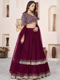 Magnetic Purple Embroidered Georgette Reception Lehenga With Dupatta