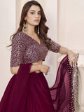 Magnetic Purple Embroidered Georgette Reception Lehenga With Dupatta