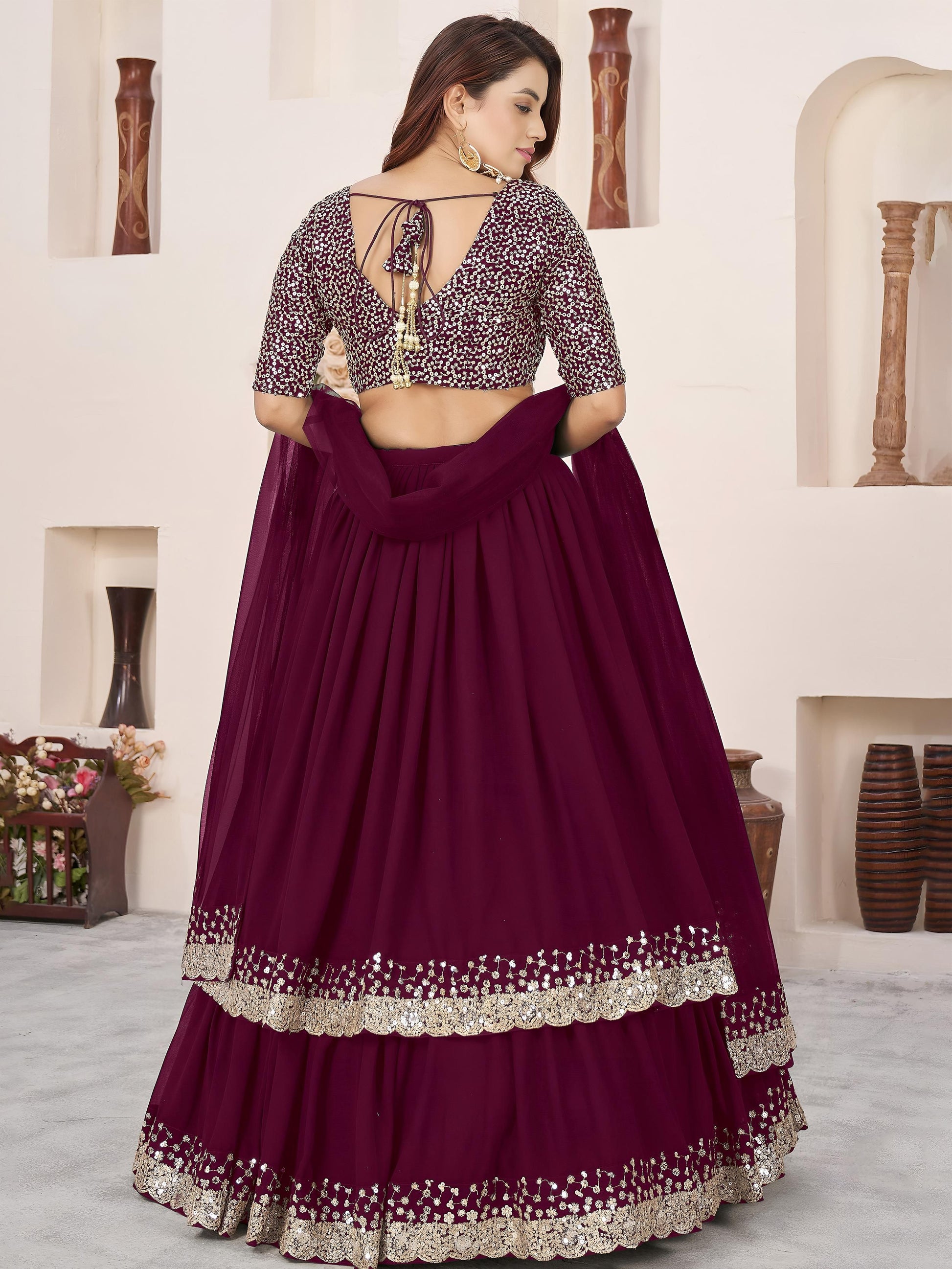 Magnetic Purple Embroidered Georgette Reception Lehenga With Dupatta