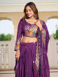 Magnetic Purple Embroidered Vichitra Silk Festive Wear Lehenga Choli With Dupatta - Zeel Clothing