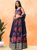 Magnetic Purple Floral Printed Chinon Wedding Wear Lehenga Choli