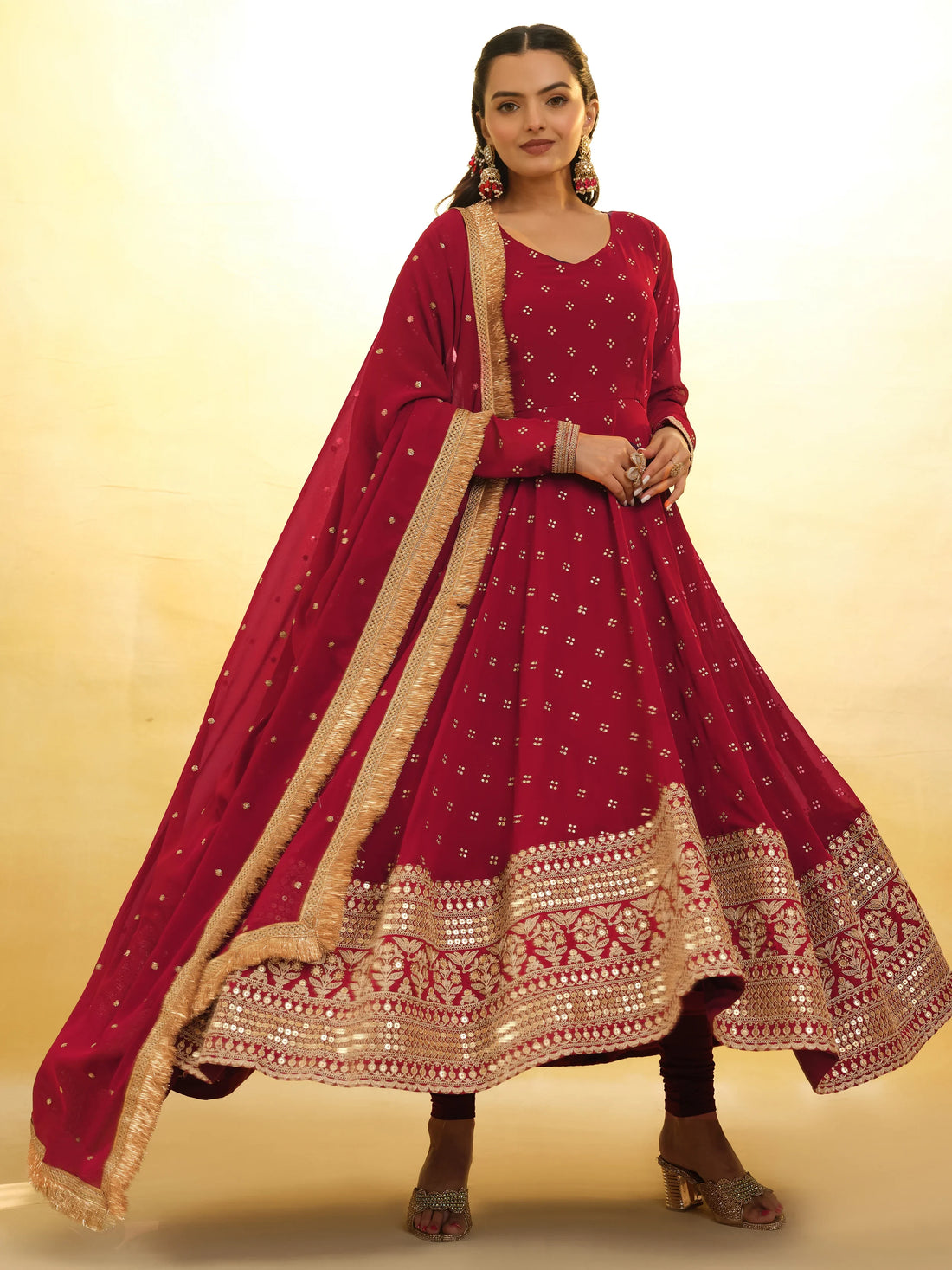Magnetic Red Embroidered Georgette Wedding Wear Salwar Suit - Zeel Clothing