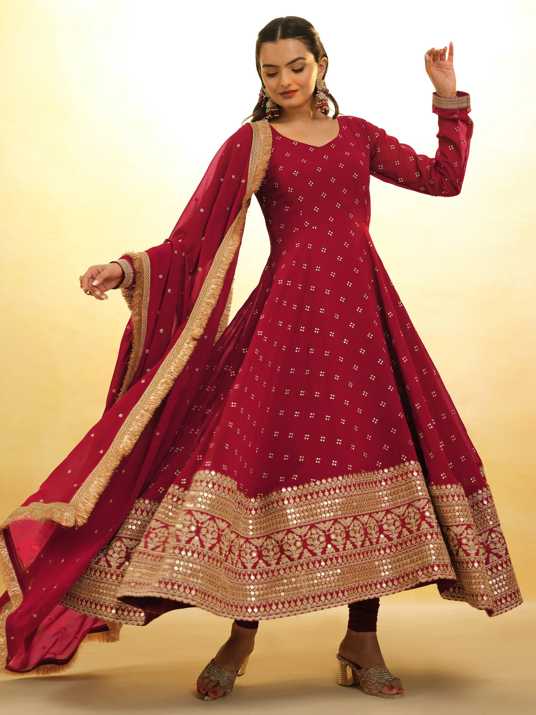 Magnetic Red Embroidered Georgette Wedding Wear Salwar Suit - Zeel Clothing
