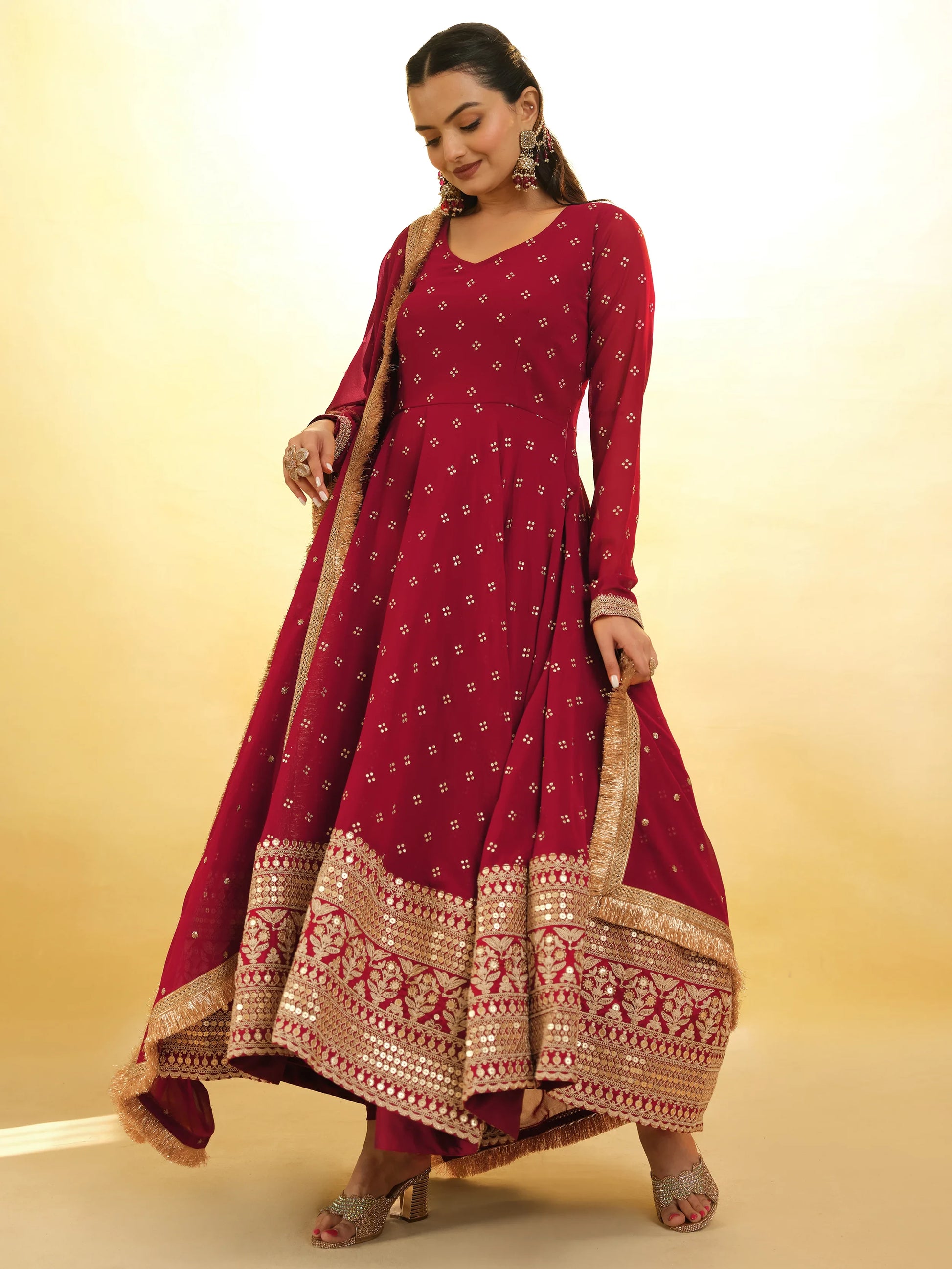 Magnetic Red Embroidered Georgette Wedding Wear Salwar Suit - Zeel Clothing
