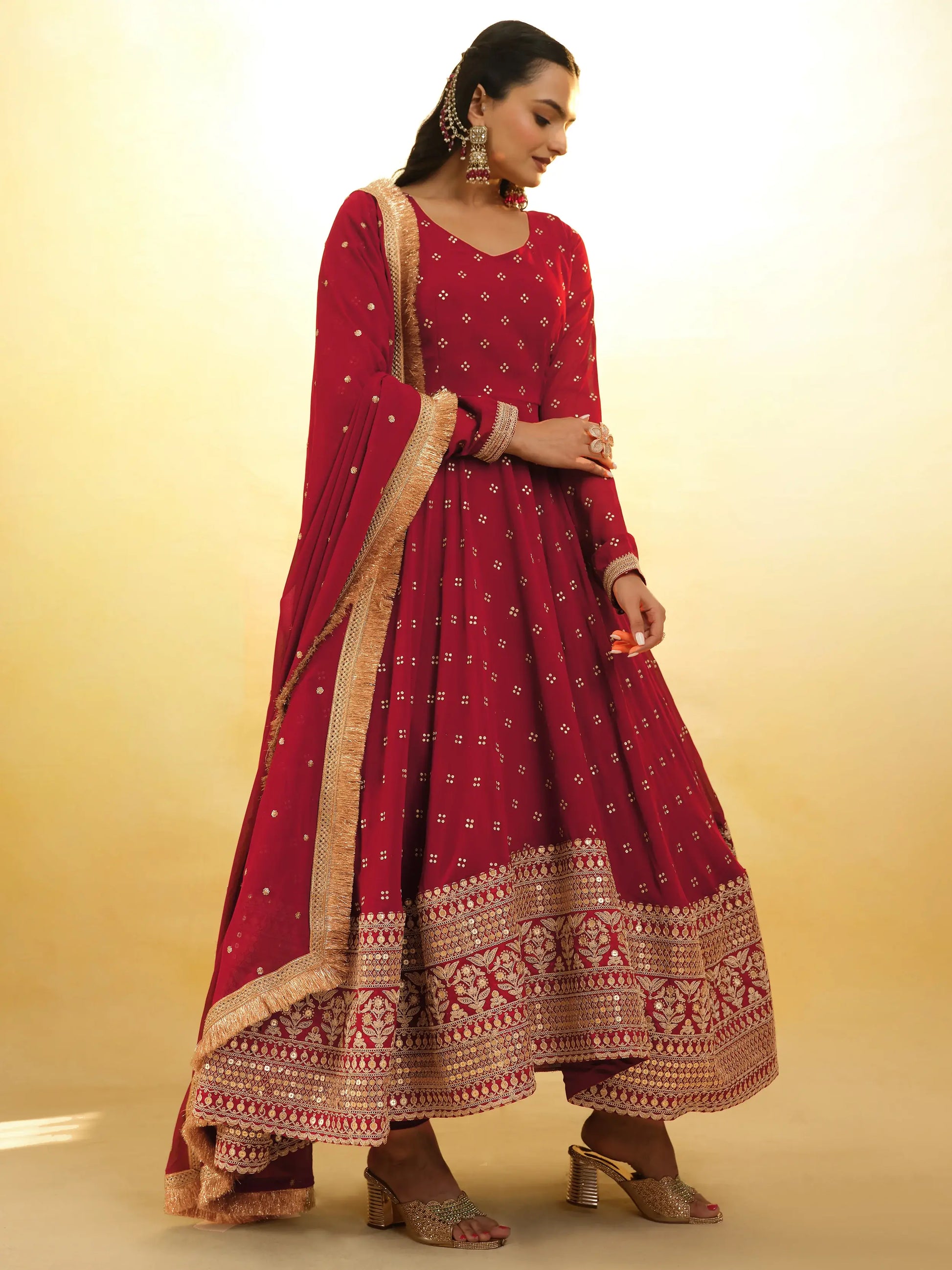 Magnetic Red Embroidered Georgette Wedding Wear Salwar Suit - Zeel Clothing
