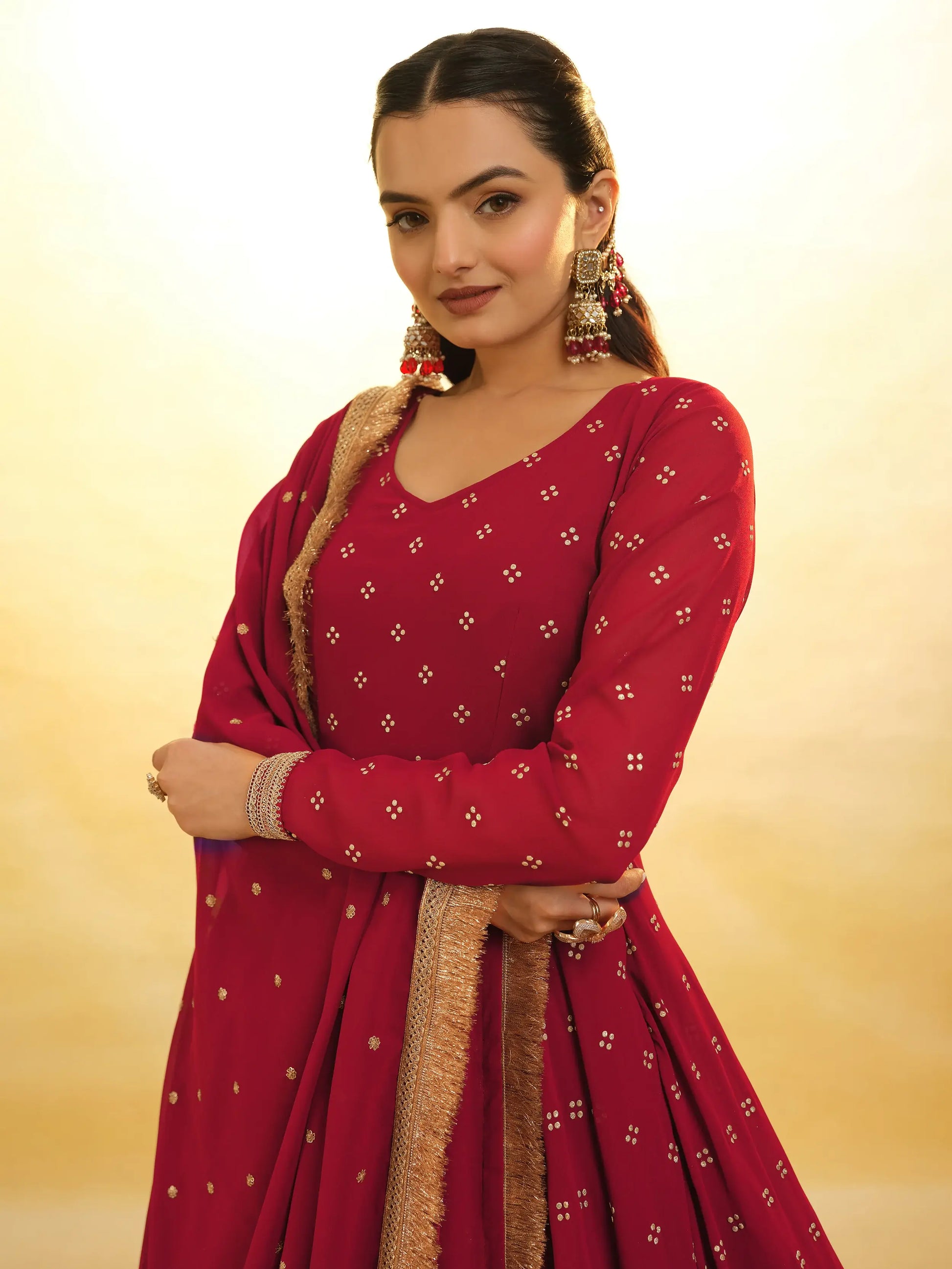 Magnetic Red Embroidered Georgette Wedding Wear Salwar Suit - Zeel Clothing