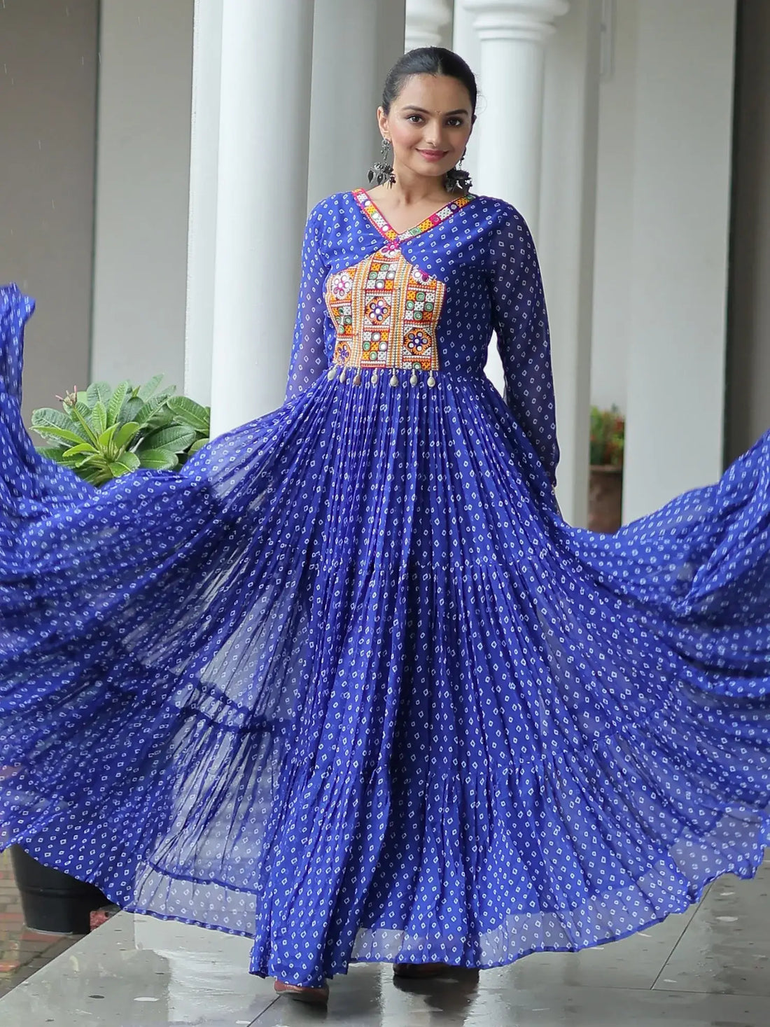 Magnetic Royal Blue Bandhani Print Georgette Navratri Wear Gown - Zeel Clothing