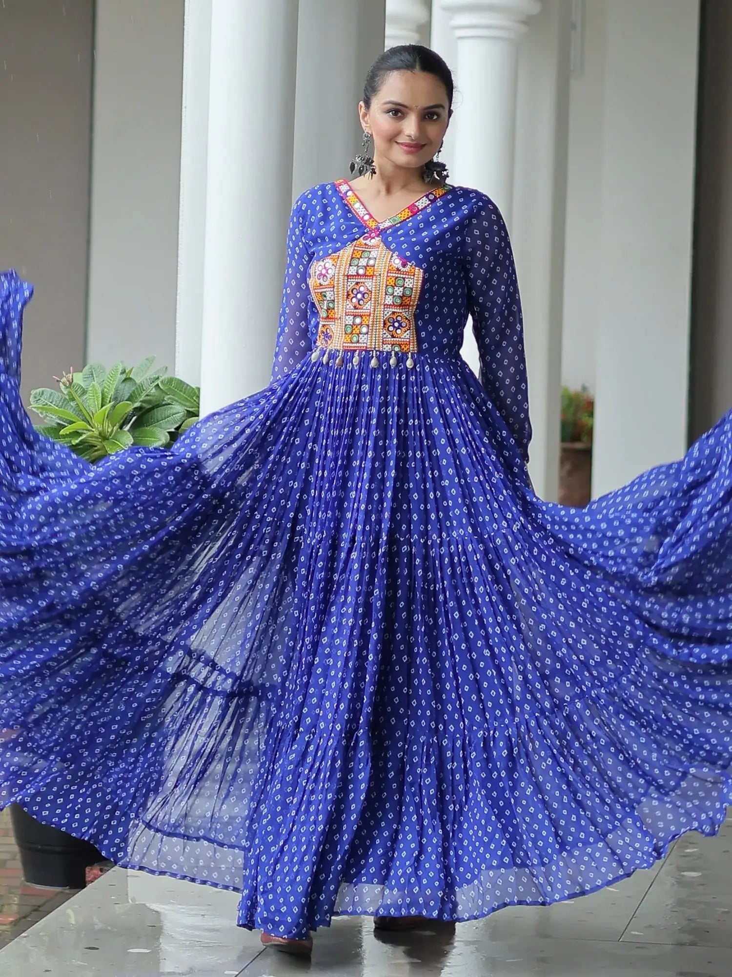 Magnetic Royal Blue Bandhani Print Georgette Navratri Wear Gown - Zeel Clothing