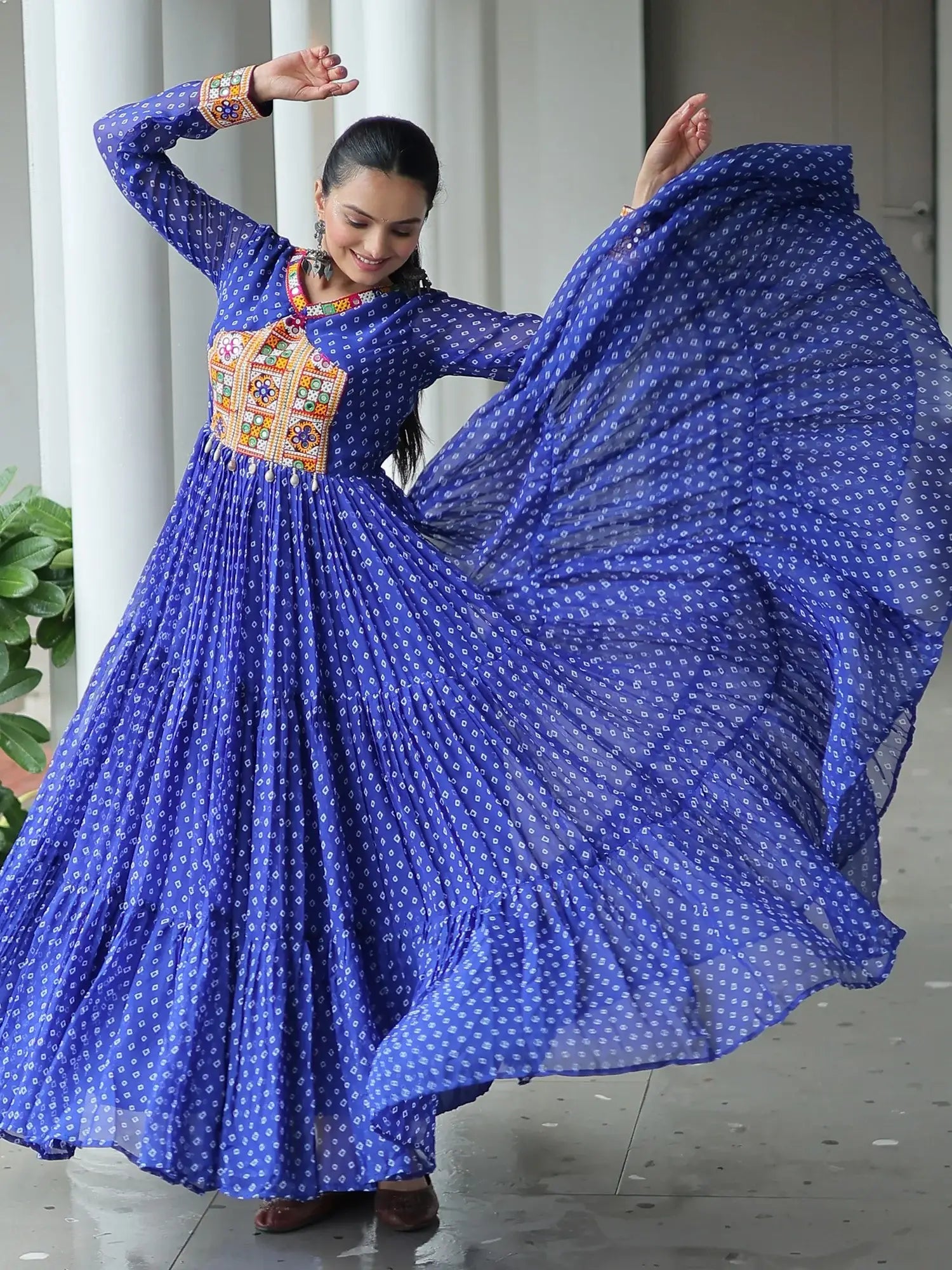 Magnetic Royal Blue Bandhani Print Georgette Navratri Wear Gown - Zeel Clothing