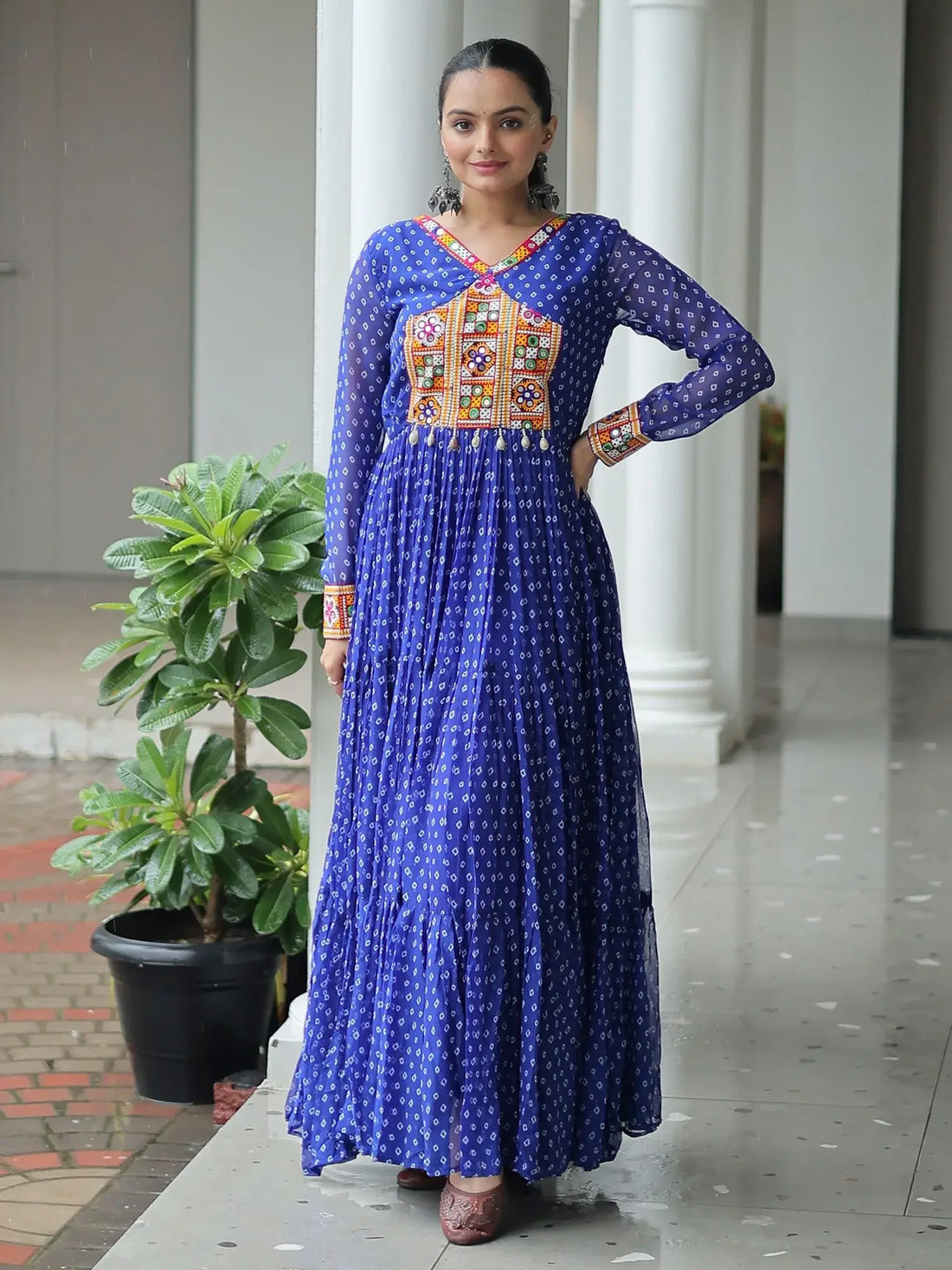 Magnetic Royal Blue Bandhani Print Georgette Navratri Wear Gown - Zeel Clothing