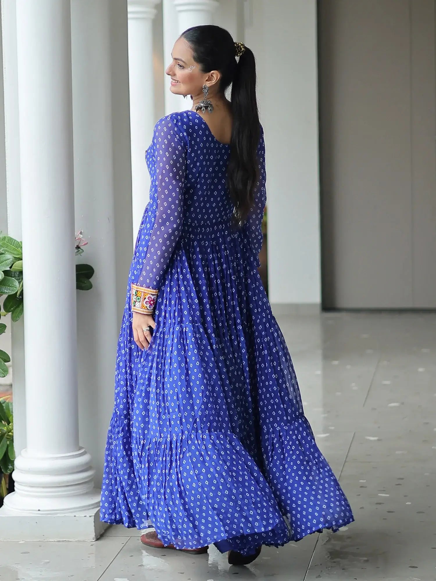 Magnetic Royal Blue Bandhani Print Georgette Navratri Wear Gown - Zeel Clothing