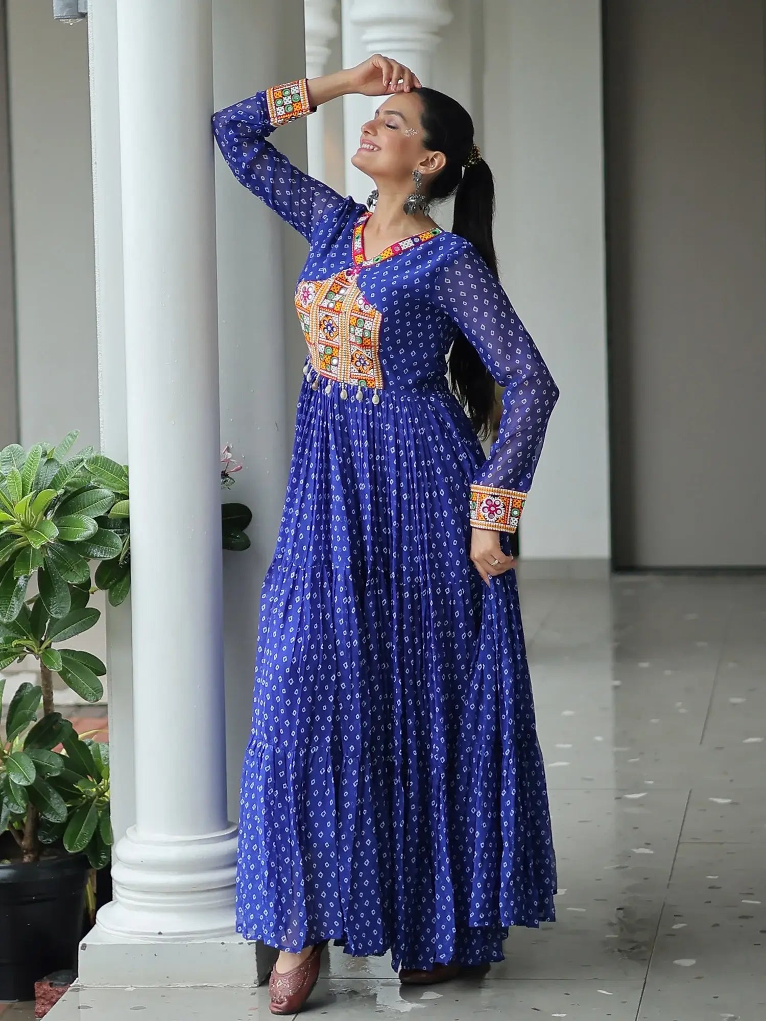 Magnetic Royal Blue Bandhani Print Georgette Navratri Wear Gown - Zeel Clothing