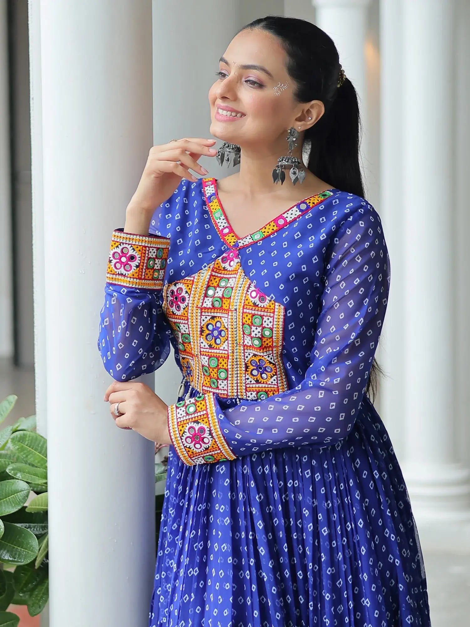 Magnetic Royal Blue Bandhani Print Georgette Navratri Wear Gown - Zeel Clothing